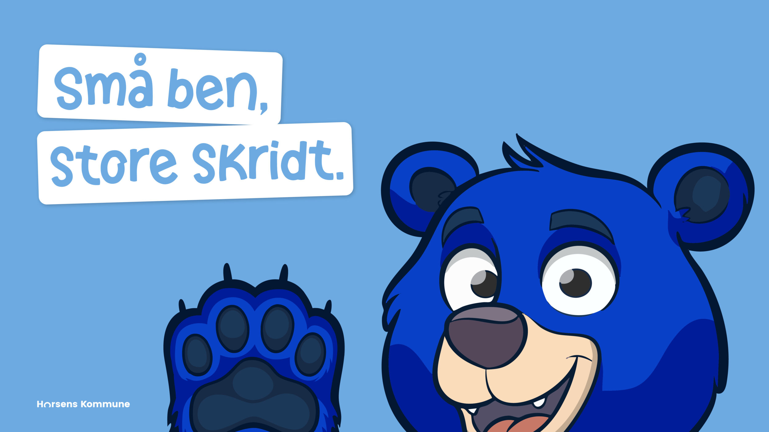 Kampagne for Horsens Kommune med den blå bjørn fra Bjørnetjenesten – visuel identitet og filmproduktion